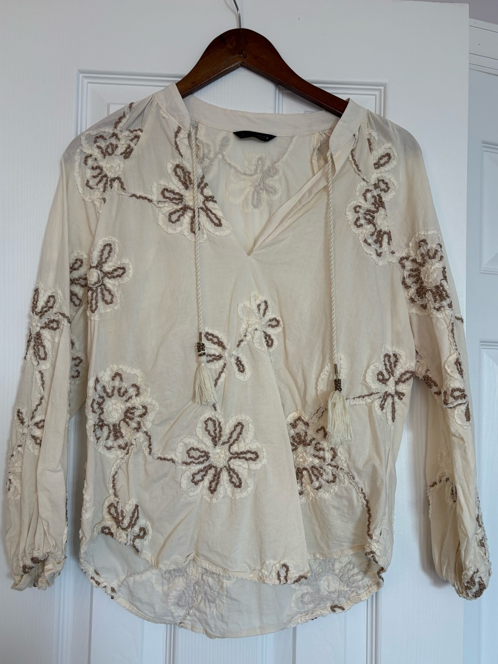 Zara Cream Embroidered Peasant Tunic